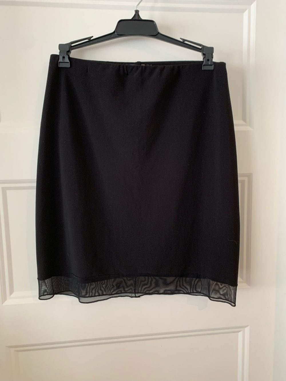 Sympli Black Pencil Skirt with Sheer Hem